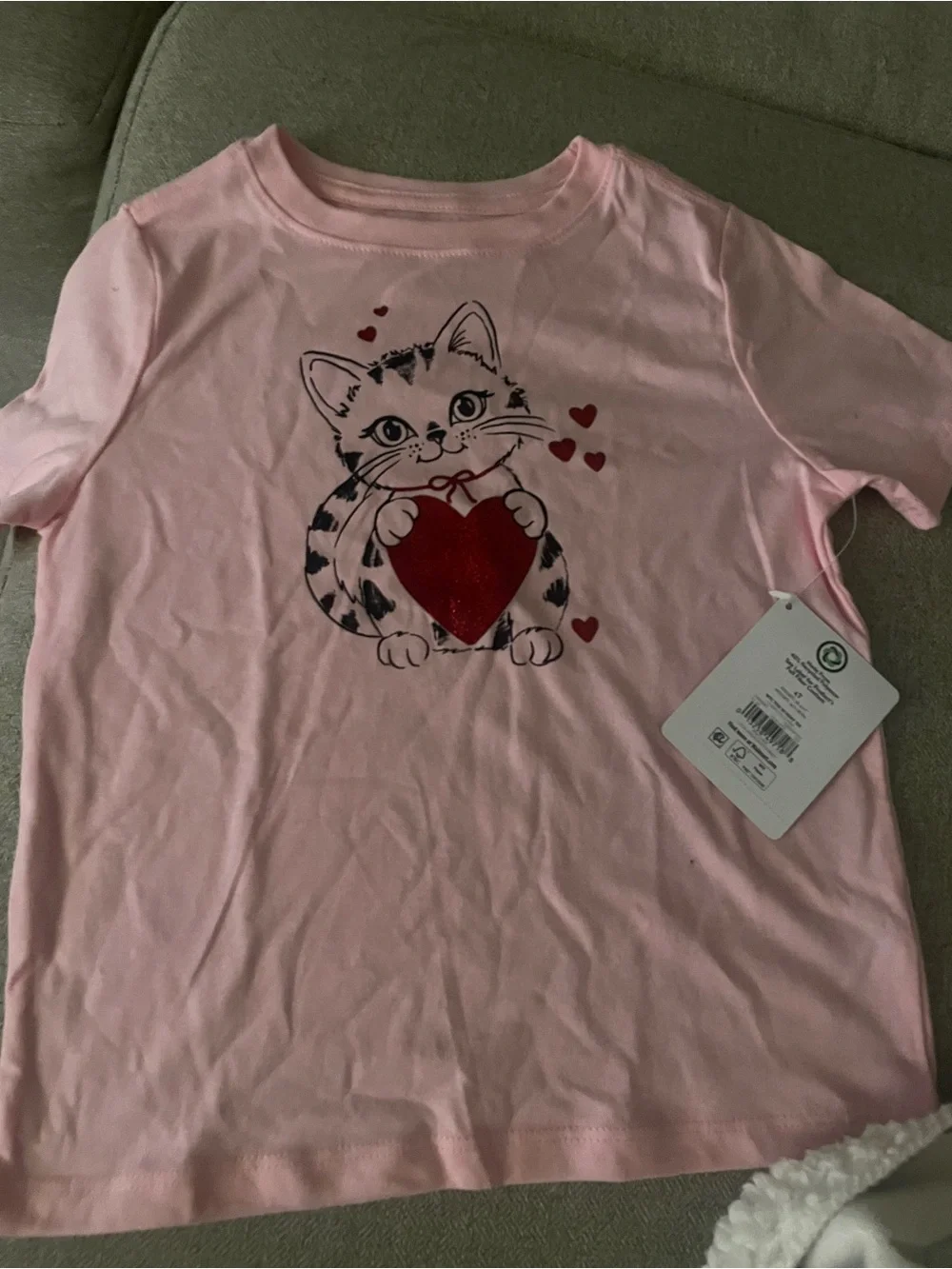 Pink Cat Heart Graphic Pet Tee with Red Heart